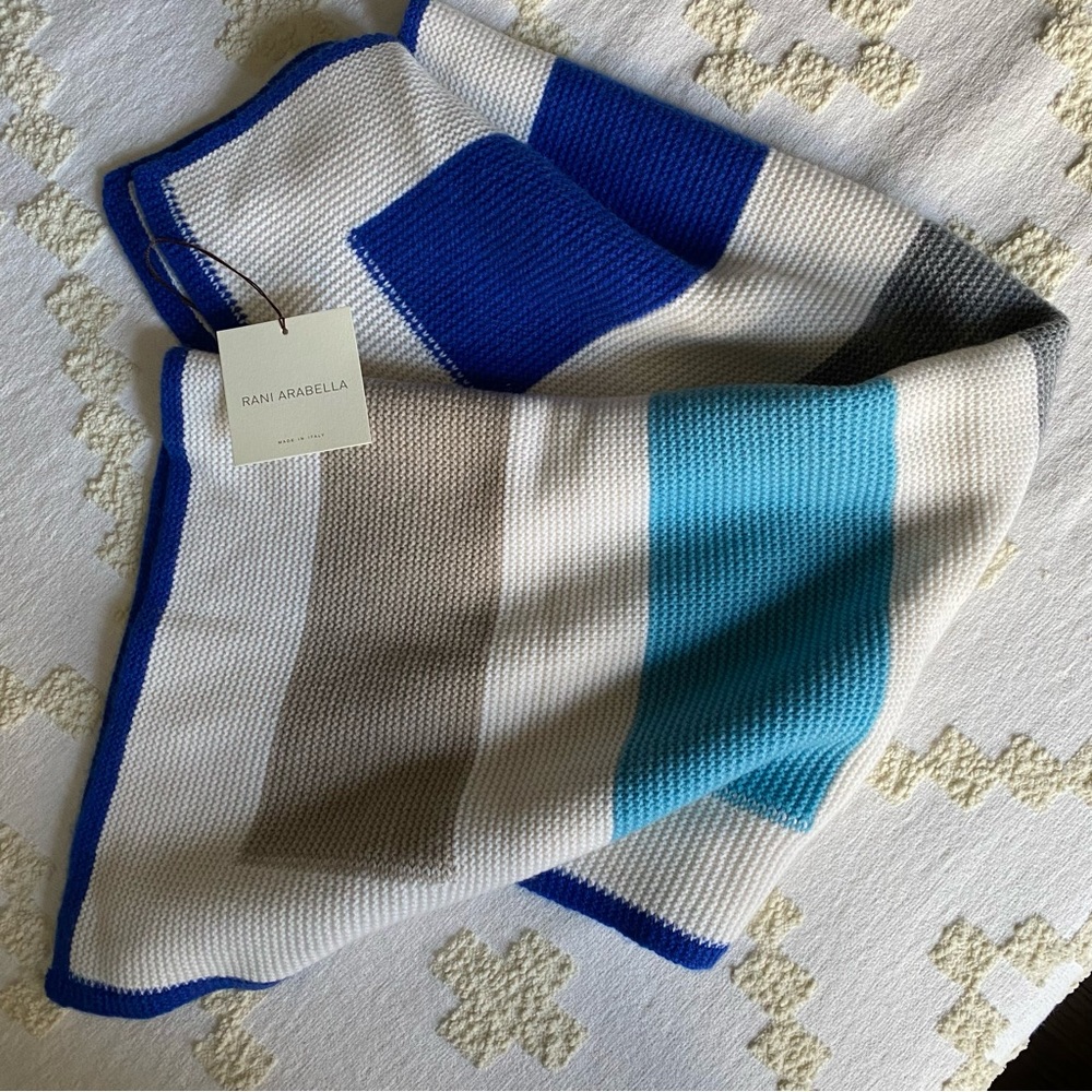 Rani Arabella Blue Cashmere Baby Blanket Colorblock NWT